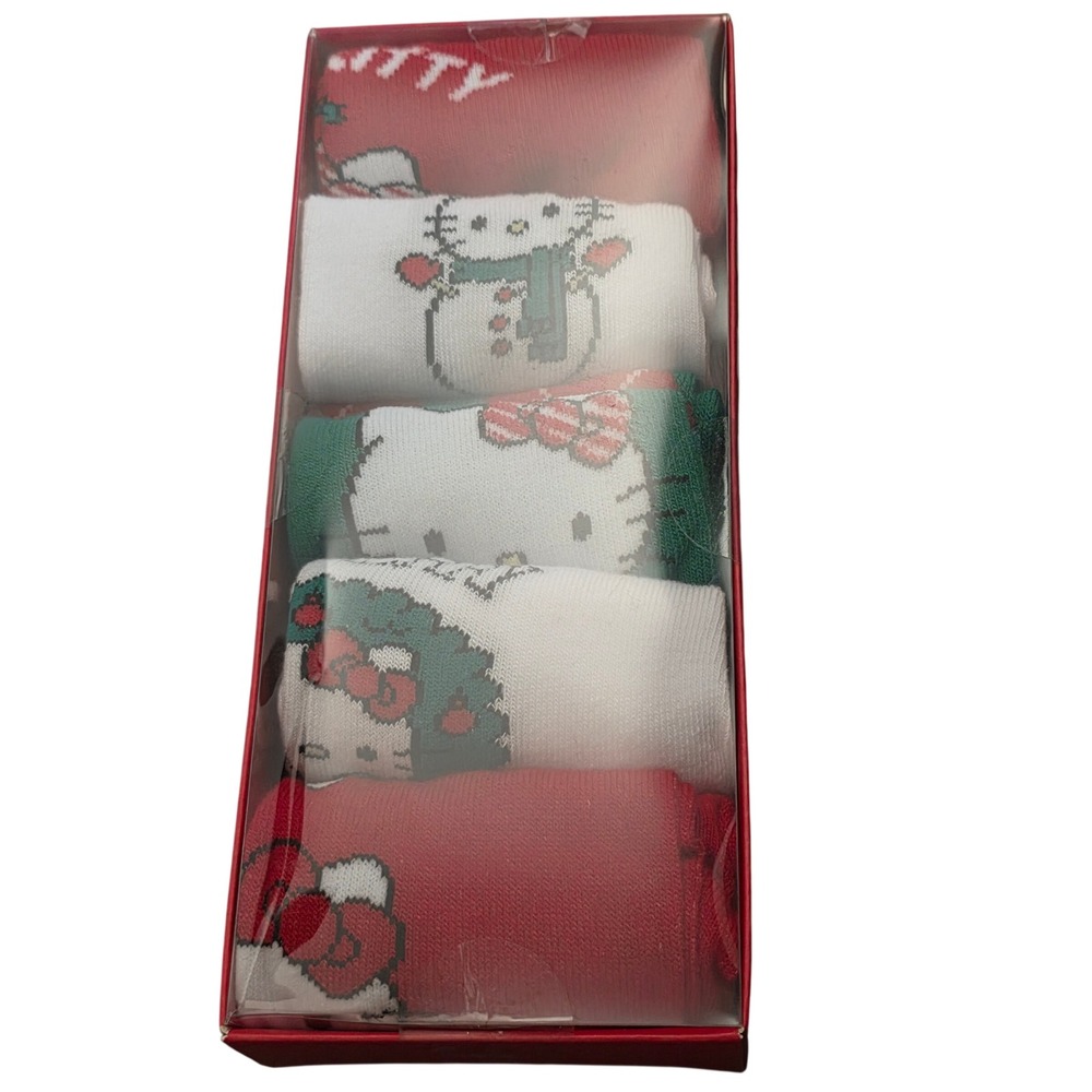 Hello Kitty Christmas 5 Pair Quarter Crew Socks Set Red Green White Sanrio New